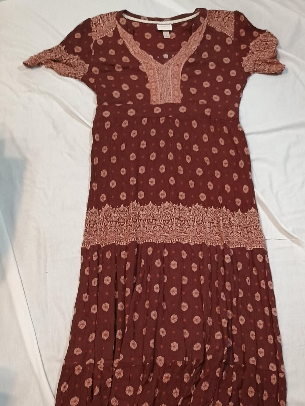 Knox Rose/Maxi Dress/Womens M/Brown Maroon Boho Geometric V Neck Flutter Sleeve